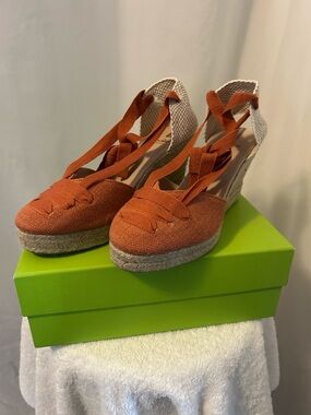 Sam Edelman Rust Orange Espadrille Wedge Tie-Up Sandals